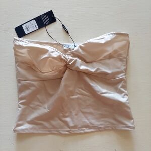 Fashion Nova Kiara Twist Front Tube Top in Khaki NEW Sz Small